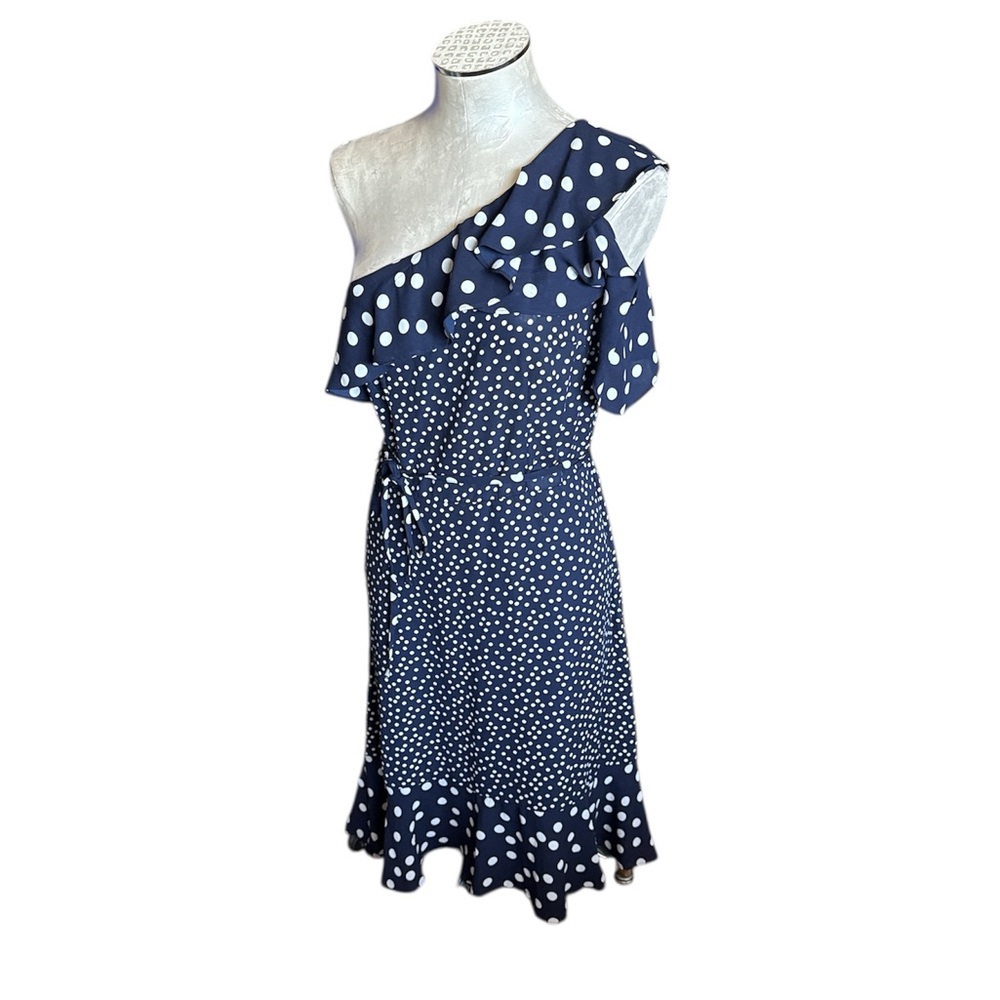 A New Day Mixed Polka Dot One Shoulder Ruffle Midi Dress - Navy Blue/White - S - Picture 2 of 11